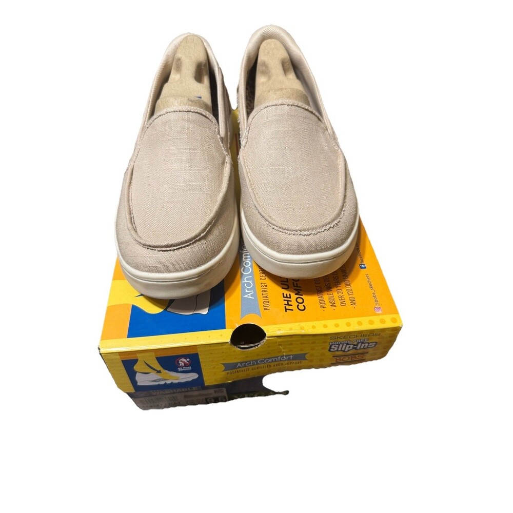 BOBS from SKECHERS Womens' Bobs Slip On Boat Shoes- Taupe Tan Canvass 9.5-10 NEW